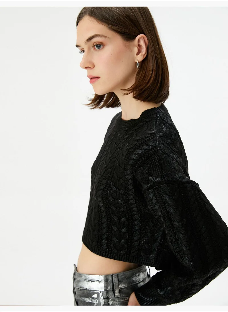 كوتون Tissued Crew Neck Crop Knitted Sweater