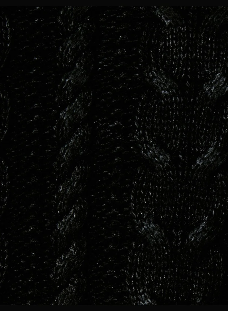 KOTON Tissued Crew Neck Crop Knitted Sweater