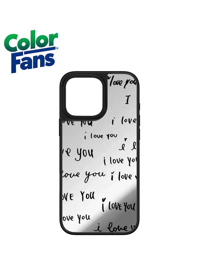 Color Fans - iPhone 12 Minimalist "I Love You" Mirror Case  - Black on Reflective Silver - Image 1