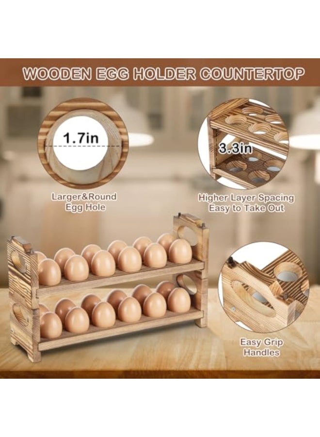 Arabest Wooden Egg Holder & Storage-3Tier /36-Hole Stackable Holds Fresh Eggs, Farmhouse Eggs Rack Wood, Rustic Countertop Chicken Egg Organizer Wood with Distressed Finish for Home Kitchen Decoration - Image 5