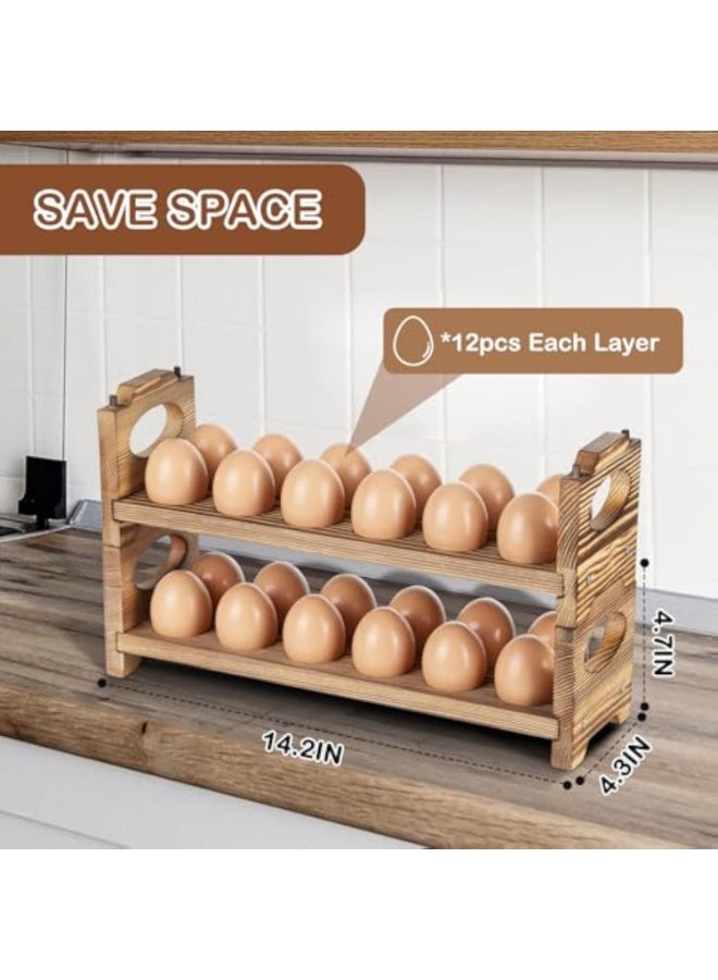 Arabest Wooden Egg Holder & Storage-3Tier /36-Hole Stackable Holds Fresh Eggs, Farmhouse Eggs Rack Wood, Rustic Countertop Chicken Egg Organizer Wood with Distressed Finish for Home Kitchen Decoration - Image 4