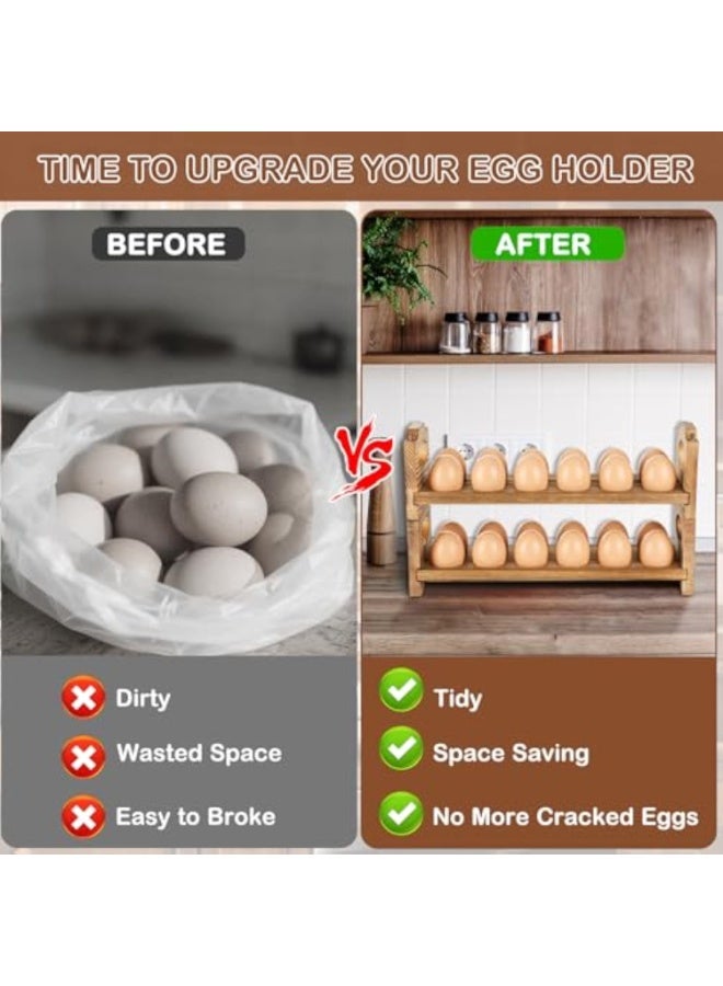 Arabest Wooden Egg Holder & Storage-3Tier /36-Hole Stackable Holds Fresh Eggs, Farmhouse Eggs Rack Wood, Rustic Countertop Chicken Egg Organizer Wood with Distressed Finish for Home Kitchen Decoration - Image 2