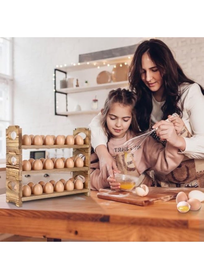 Arabest Wooden Egg Holder & Storage-3Tier /36-Hole Stackable Holds Fresh Eggs, Farmhouse Eggs Rack Wood, Rustic Countertop Chicken Egg Organizer Wood with Distressed Finish for Home Kitchen Decoration - Image 3