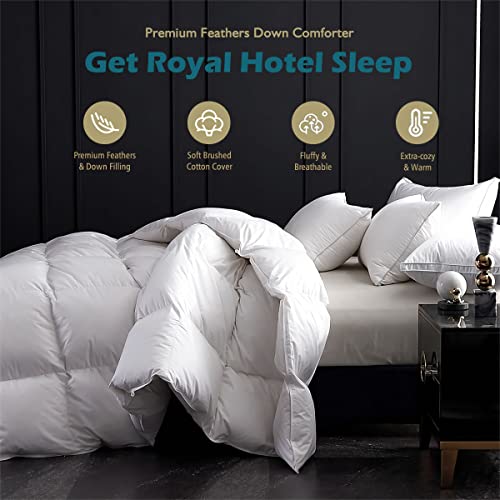 Cobnom® Luxury Organic Down Feather Comforter California King, High Fill-Power Down Feather Fibers Filled Duvet Insert, 100% Cotton Cover, Medium Warm for All-Season, Ivory White, 104x96 Inch - Image 3