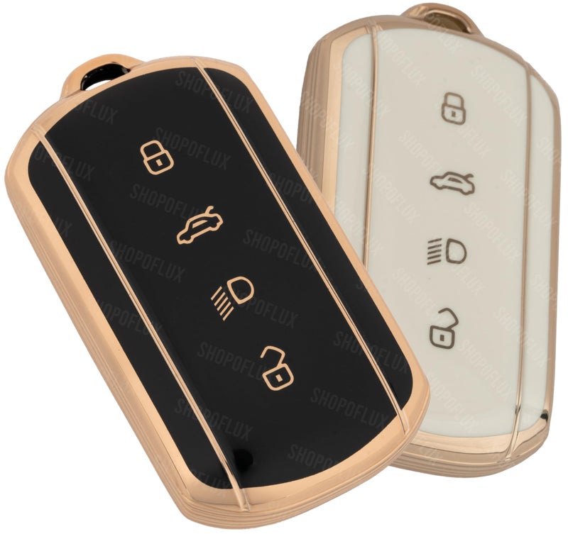 SHOPOFLUX TPU Key Cover Compatible with Tata Curvv | Curvv EV Electric | Sierra | Safari | Harrier | 4 Button Smart Key Only (Pack 2 Black + White) - Image 1