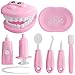 Ceonam 9Piece Dental Pretend Play Set Educational Dentist Play Kit with Teeth Model Toothbrush Dental Mirror Syringe Toothpaste Tray and Dental Tools Fun Pretend Play Doctor Kit for Kids Pink - Image 2