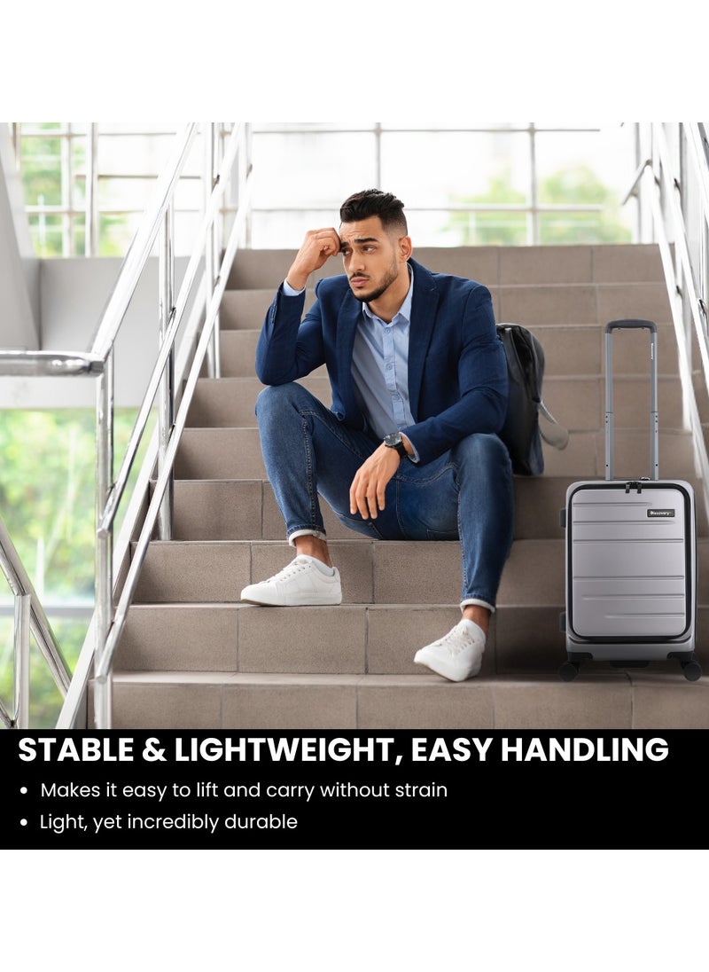 Discovery Patrol Hardside Check-In Large Travel Suitcase, 100% PC Durable Ultra Lightweight Hard Shell Expandable Luggage, 4 Double Wheel, TSA Lock Trolley Bag Black (71 cm/28 Inch) Silver. - pzsku/Z0B2E5FC75F8F141CCBE0Z/45/_/1727703263/de5d2a6b-705f-4dd6-bc14-280f796f8d31