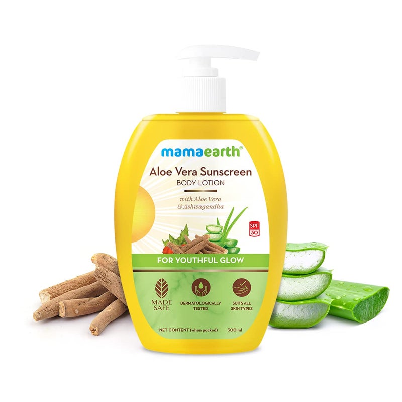 Mamaearth Mamaearth Aloe Vera Sunscreen Body Lotion For All Skin Spf 30 With Aloe Vera Ashwagandha For A Youthful Glow 300 Ml Pack Of 2 2 Count  - Image 2