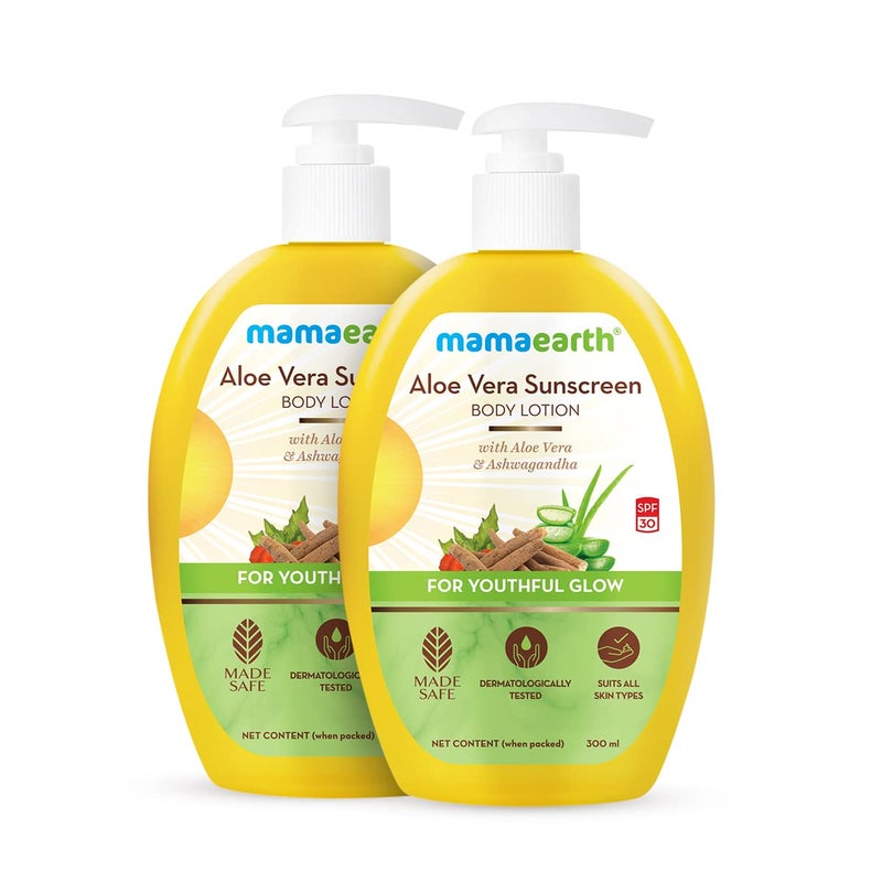 Mamaearth Mamaearth Aloe Vera Sunscreen Body Lotion For All Skin Spf 30 With Aloe Vera Ashwagandha For A Youthful Glow 300 Ml Pack Of 2 2 Count  - Image 1