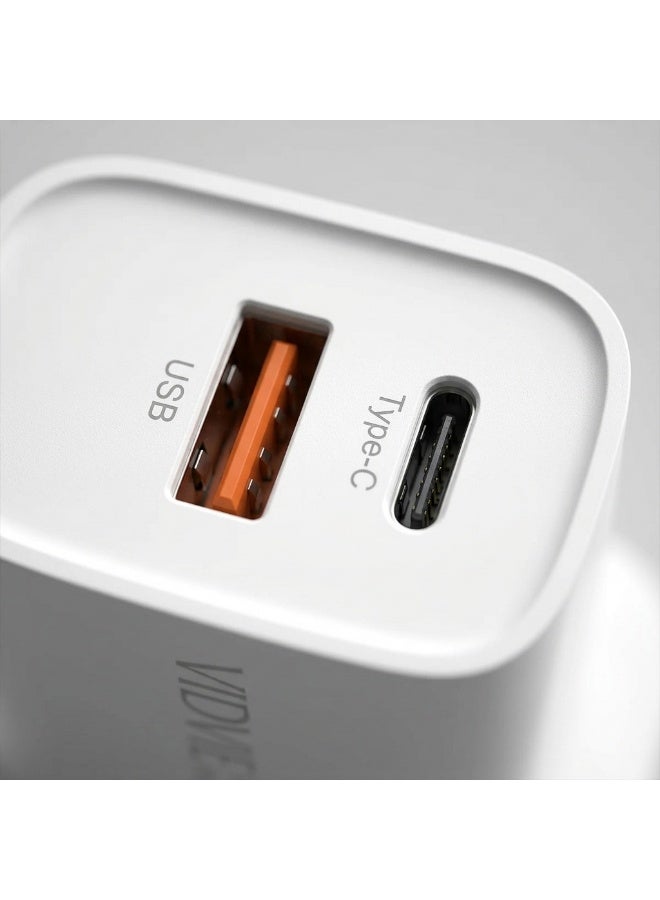 VIDVIE Fast Wall Charger 20W  Dual Port (Type-C PD & USB-A) Support PPS - White - Image 4