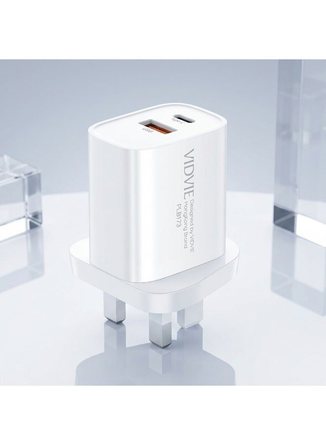 VIDVIE Fast Wall Charger 20W  Dual Port (Type-C PD & USB-A) Support PPS - White - Image 5