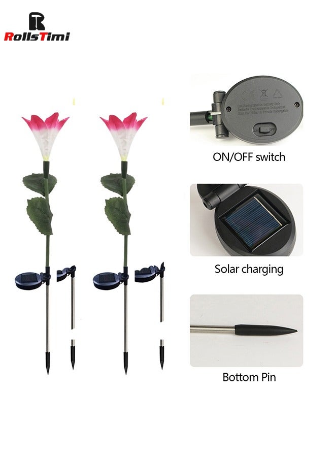 RollsTimi  Solar Flowers Lights Outdoor Waterproof, 2 Pack Solar Lily Flowers for Garden Decor, LED Color Changing Garden Lights Outdoor for Pathway Yard Patio Decoration - Image 3
