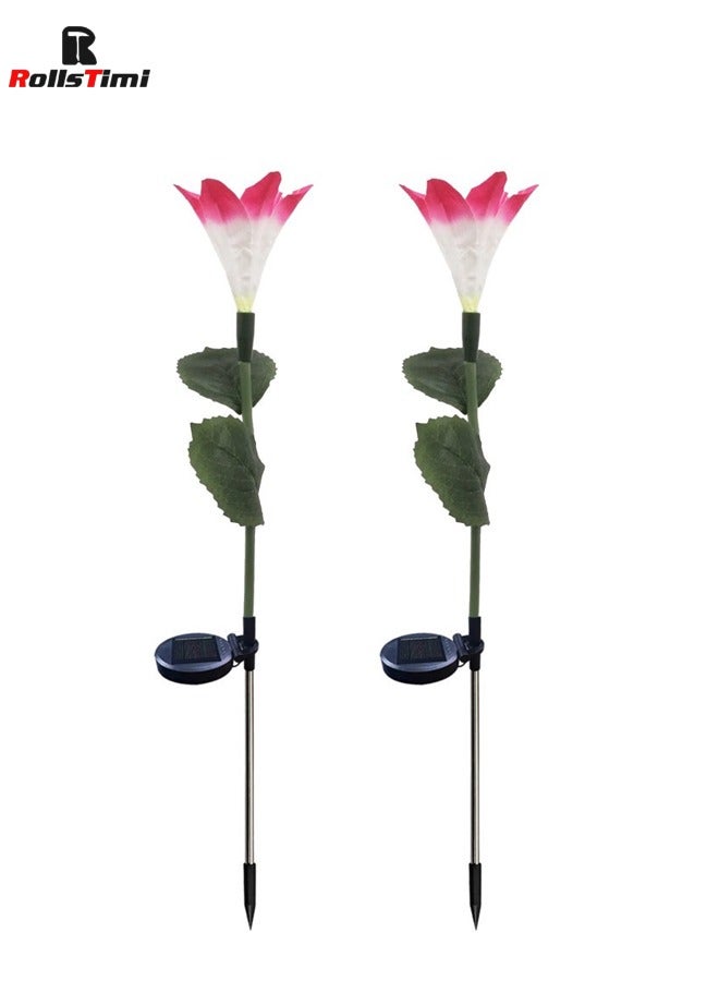 RollsTimi  Solar Flowers Lights Outdoor Waterproof, 2 Pack Solar Lily Flowers for Garden Decor, LED Color Changing Garden Lights Outdoor for Pathway Yard Patio Decoration - Image 2