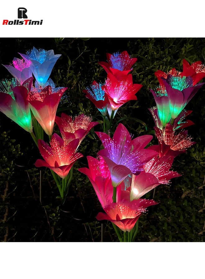 RollsTimi  Solar Flowers Lights Outdoor Waterproof, 2 Pack Solar Lily Flowers for Garden Decor, LED Color Changing Garden Lights Outdoor for Pathway Yard Patio Decoration - Image 1