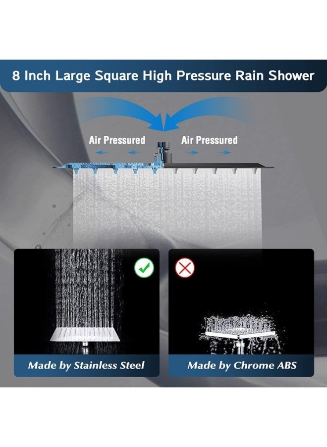 HZYH Shower Head 20 cm Rainfall with Handheld Spray Combo – High Pressure Showerhead with ON/OFF Pause Switch, 28 cm Adjustable Extension Arm & Flow Regulator, Easy-Clean Black Bathtub Shower Set - Image 5