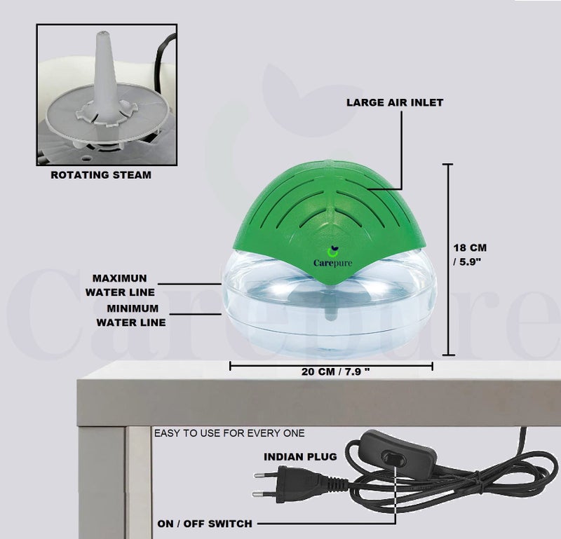 Carepure Water base Air Purifier and Humidifier Aroma Diffuser Air Revitalizer | Air Purifier and Revitalizer with Monochrome Light - Mi-606A- (MI-606A-GREEN) - Image 2