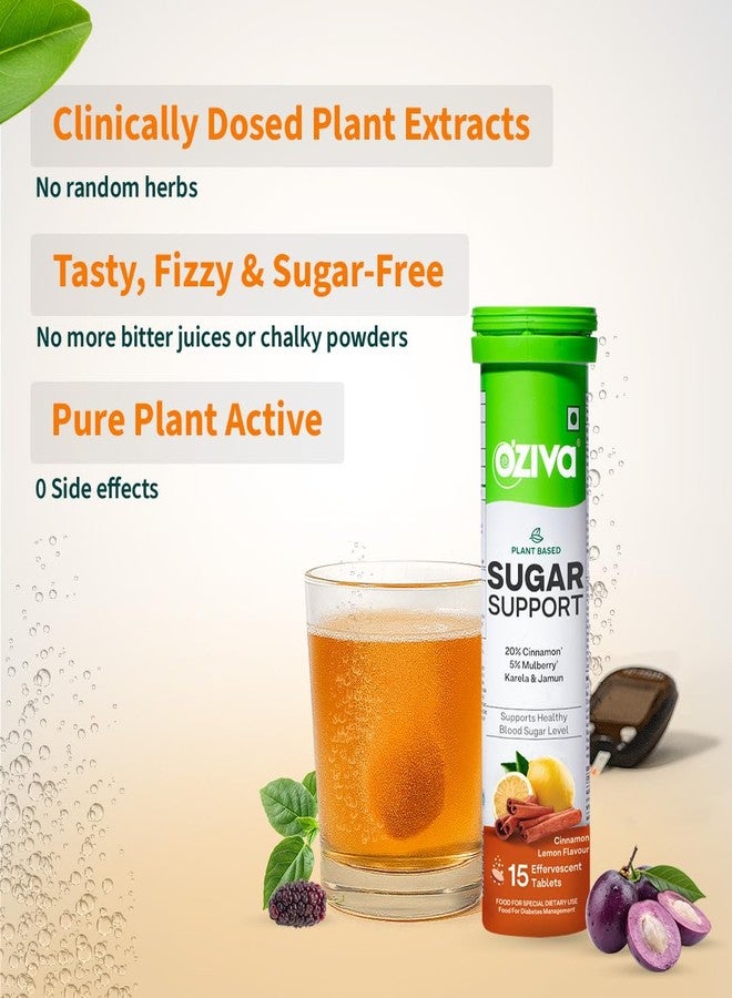 OZiva Sugar Support Effervescent | Supports Daily Blood Sugar Management & Insulin Function | Reducose庐, Cinnamon, Jamun, Karela, Gymnema - 30 Tablets (Pack of 2)... - Image 2