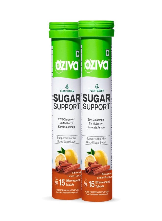OZiva Sugar Support Effervescent | Supports Daily Blood Sugar Management & Insulin Function | Reducose庐, Cinnamon, Jamun, Karela, Gymnema - 30 Tablets (Pack of 2)... - Image 1