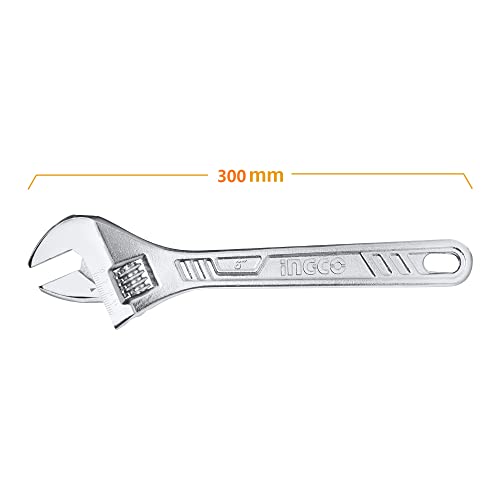 Ingco HADW131122 Adjustable Wrench, 0-35mm with Metric Scale | 300mm(12") | C45, Drop-forged,Chrome-Plated, Adjustable Wrench for Auto Repair, Plumbing - Image 5