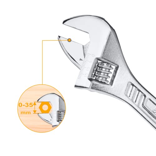 Ingco HADW131122 Adjustable Wrench, 0-35mm with Metric Scale | 300mm(12") | C45, Drop-forged,Chrome-Plated, Adjustable Wrench for Auto Repair, Plumbing - Image 4