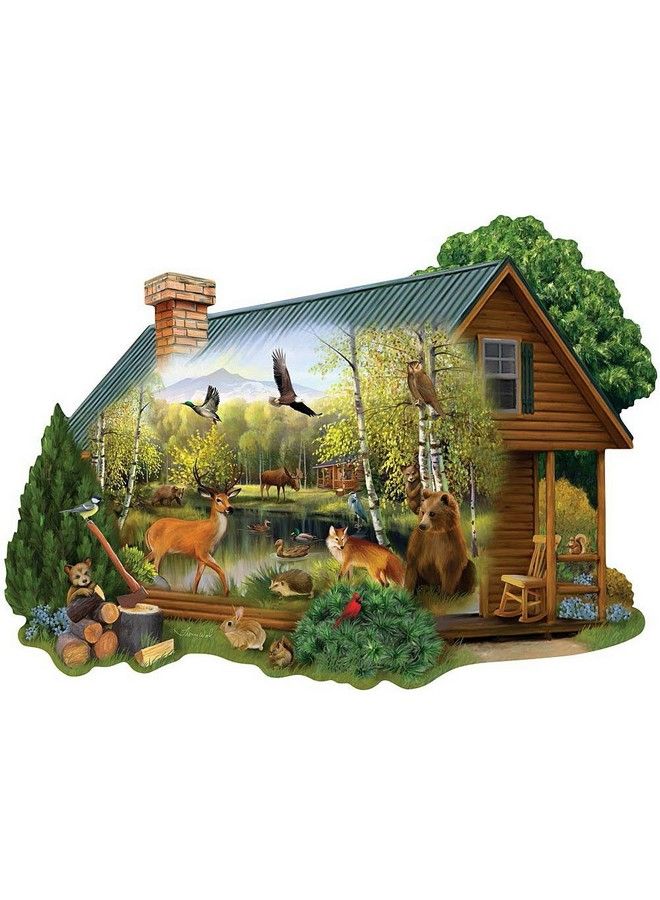 Bits and Pieces 300 Piece Shaped Jigsaw Puzzle For Adults Measures 20" X 27" Cabin In The Wild 300 Pc Forest Animals Jigsaw By Artist Thomas Wood - Image 2