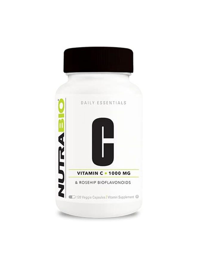 NutraBio Vitamin C with Rose HIPS - Supports Healthy Bones, Teeth and Gums, Immune Function - No Fillers or Excipients - (120 Capsules, 1000mg of Vitamin C per Capsule) - Image 1
