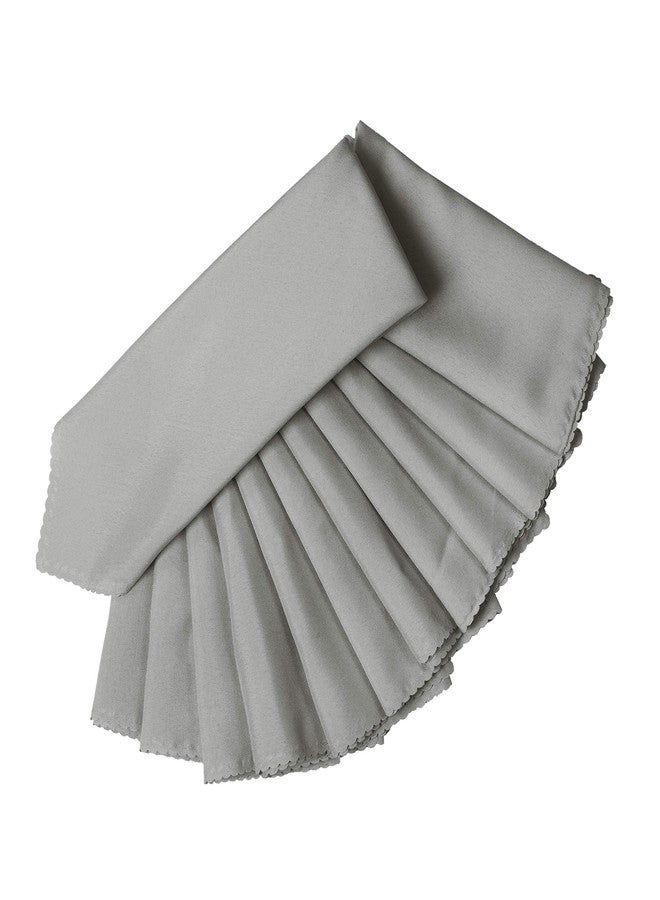 MDS Pack of 50 Polyester Napkins 17 x 17 Inch Square with Scalloped Edge, Plain Washable Reusable Dining Table Cloth Napkin for Wedding Party Banquet Home Restaurant Bistro Decoration - Light Silver - Image 2