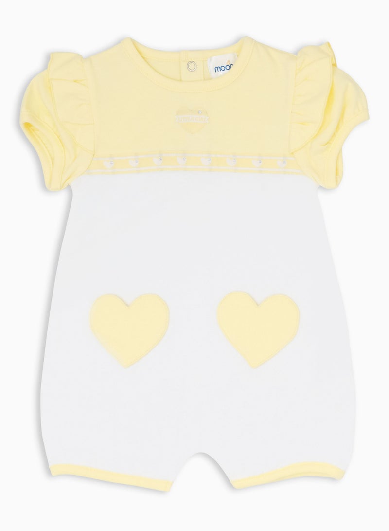 MOON 100% Cotton Short Sleeves Romper 0-3M Yellow - Lemon Hearts - Image 1