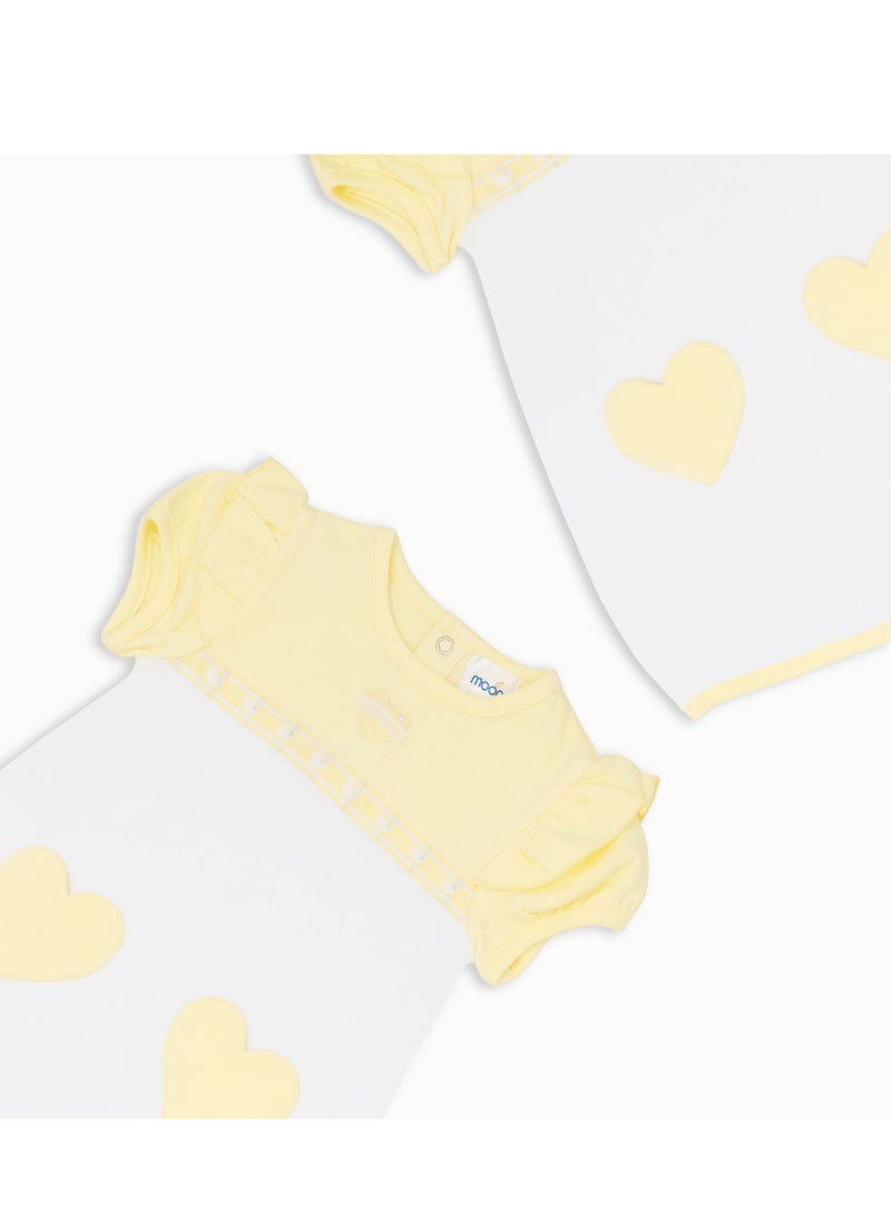 MOON 100% Cotton Short Sleeves Romper 0-3M Yellow - Lemon Hearts - Image 4