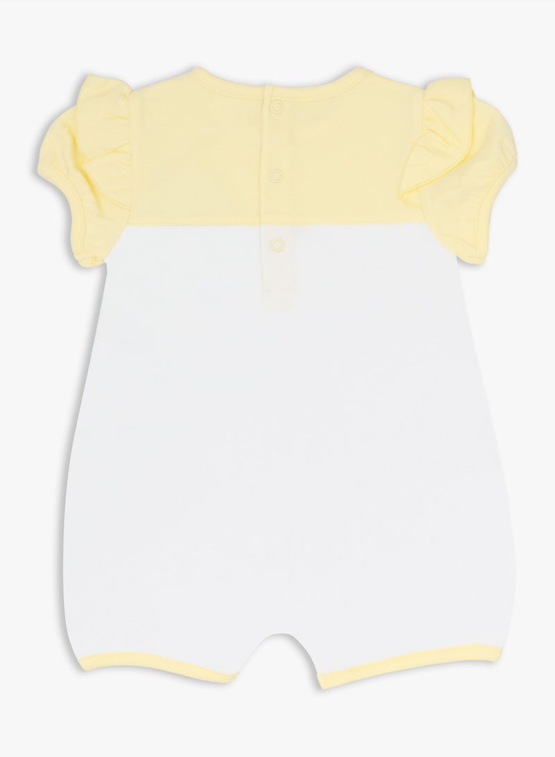 MOON 100% Cotton Short Sleeves Romper 0-3M Yellow - Lemon Hearts - Image 2