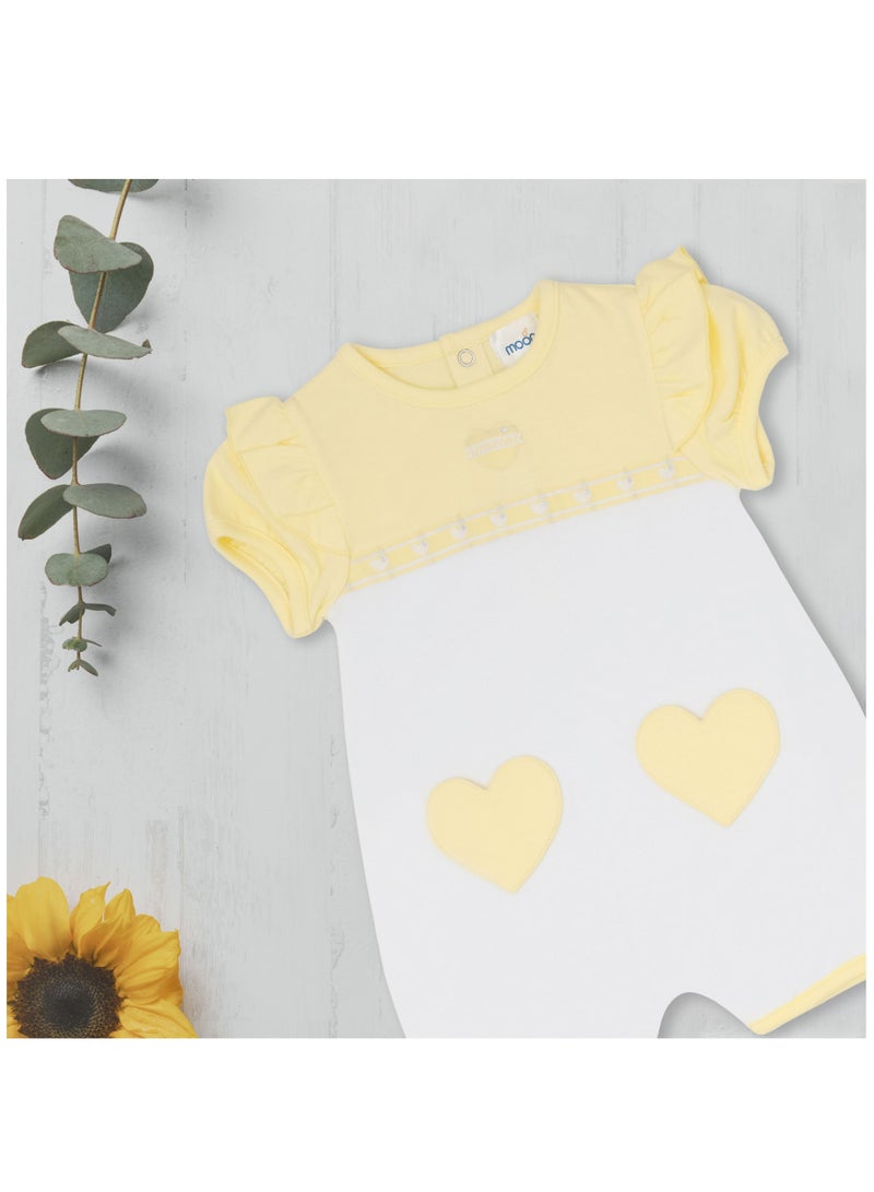 MOON 100% Cotton Short Sleeves Romper 0-3M Yellow - Lemon Hearts - Image 5