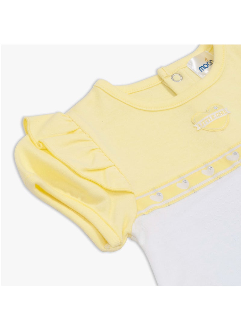 MOON 100% Cotton Short Sleeves Romper 0-3M Yellow - Lemon Hearts - Image 3