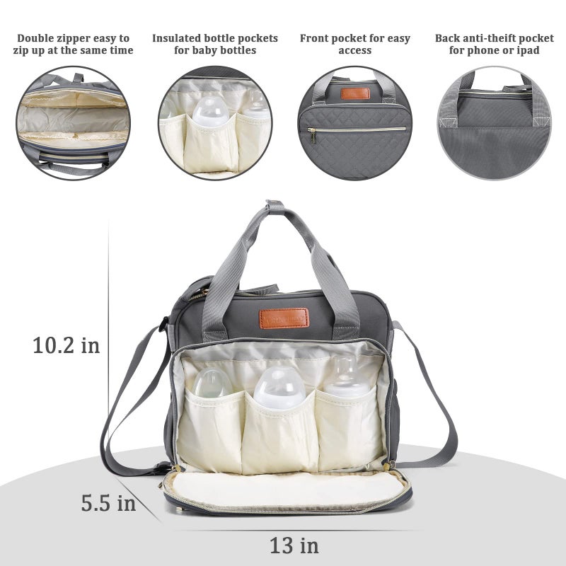 TRENDPLAY Small Diaper Bag Tote for Girls Baby Nappy Bag - Travel&Outdoor Stroller Organizer Multi-Function Cute Diaper Maternity Bag for Mom Daddy Baby Boys, Traveling with Toddlers Must Haves, Gray - Image 2