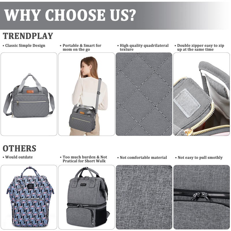 TRENDPLAY Small Diaper Bag Tote for Girls Baby Nappy Bag - Travel&Outdoor Stroller Organizer Multi-Function Cute Diaper Maternity Bag for Mom Daddy Baby Boys, Traveling with Toddlers Must Haves, Gray - Image 5