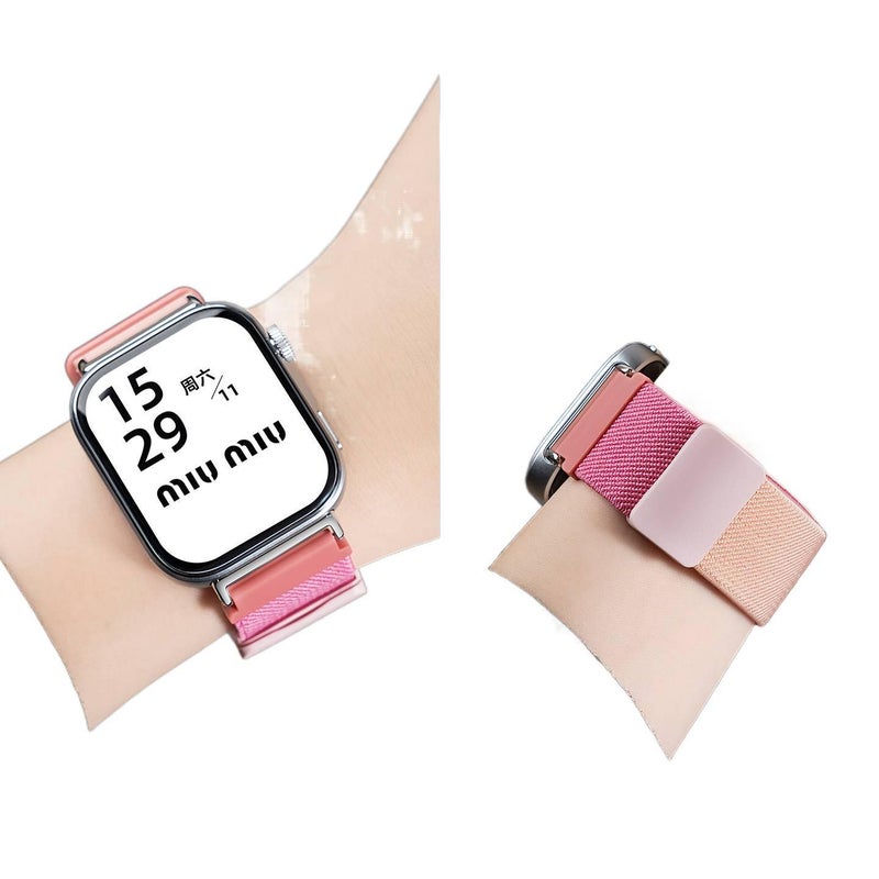 سوار ساعة ذكية سوار نايلون حلقي متوافق مع Samsung Galaxy Watch 7 Classic بملاءمة قابلة للتعديل وحزام بديل للاستخدام اليومي باللون وردي قابل للتعديل - NUR - Image 5