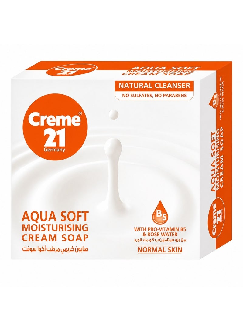 Creme 21 Aqua Soft Moisturising Cream Soap 125g - Gentle Beauty Bar with Pro-Vitamin B5 & Rose Water, Sulfate & Paraben Free, for Normal Skin