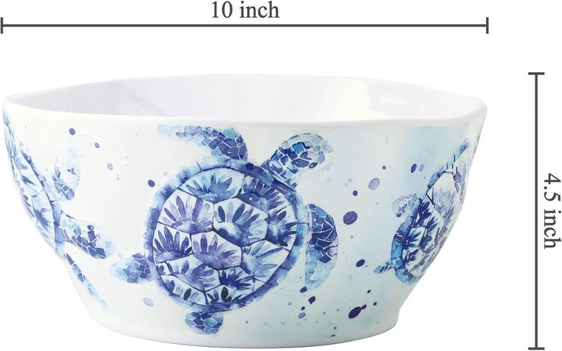 UPware 10 Inch Melamine Serving Bowl Large Bowl Mixing Bowl BPAFree Food Bowl for Charcuterie Food Fruit and Salad Indigo Sea Turtle - Image 5