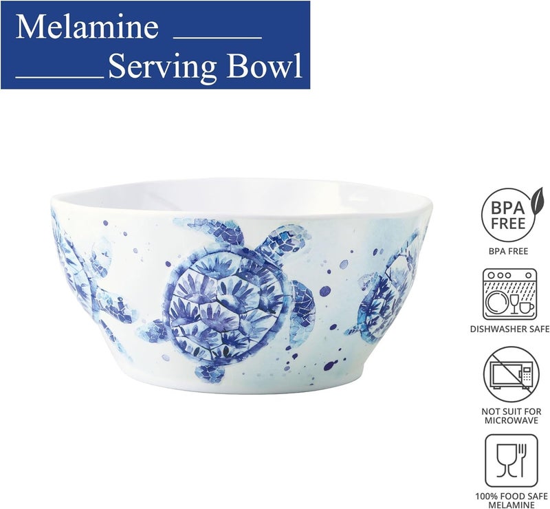 UPware 10 Inch Melamine Serving Bowl Large Bowl Mixing Bowl BPAFree Food Bowl for Charcuterie Food Fruit and Salad Indigo Sea Turtle - Image 4