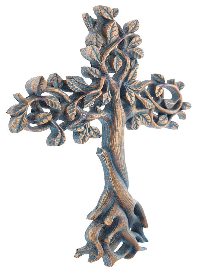 Top Brass Tree of Life Wall Cross 11 1/2" - Decorative Spiritual Art Sculpture Bronze Verdigris Finish - Image 3