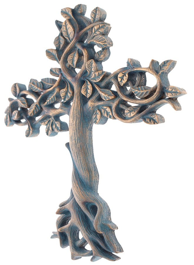 Top Brass Tree of Life Wall Cross 11 1/2" - Decorative Spiritual Art Sculpture Bronze Verdigris Finish - Image 2