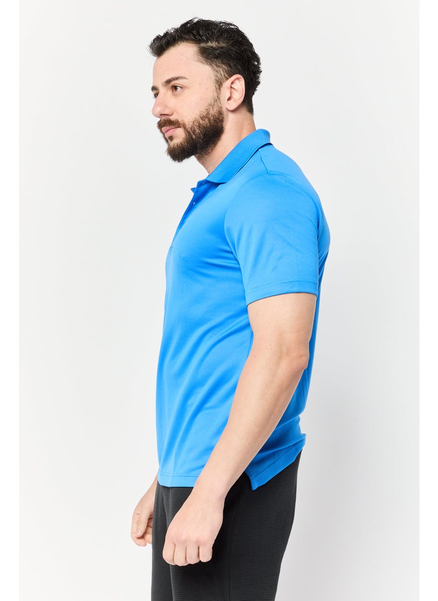 Adidas Men Sportswear Fit Short Sleeve Outdoor Polo Shirt, Blue  - Image 3