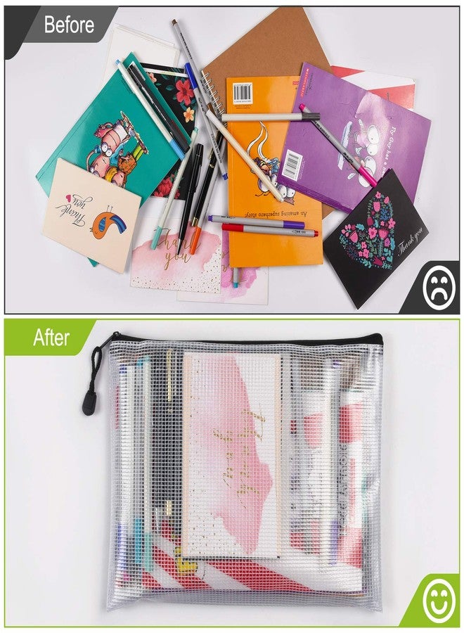 ASTEN 12 Pcs Plastic Mesh Zip File Bags, Waterproof Tear-Resistant Document File Folders, A5 Size Zipper Documents Pouch Document Organizer Bags for School Office Home Travel Storage(9.4×7.1Inch) - Image 4