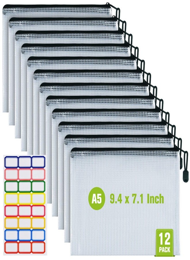 ASTEN 12 Pcs Plastic Mesh Zip File Bags, Waterproof Tear-Resistant Document File Folders, A5 Size Zipper Documents Pouch Document Organizer Bags for School Office Home Travel Storage(9.4×7.1Inch) - Image 1