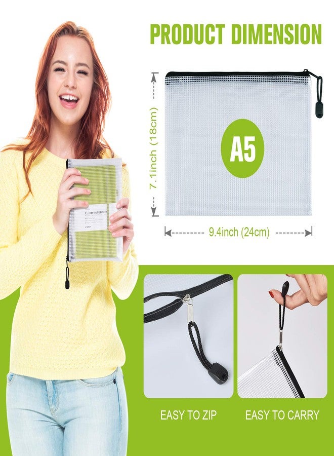 ASTEN 12 Pcs Plastic Mesh Zip File Bags, Waterproof Tear-Resistant Document File Folders, A5 Size Zipper Documents Pouch Document Organizer Bags for School Office Home Travel Storage(9.4×7.1Inch) - Image 3