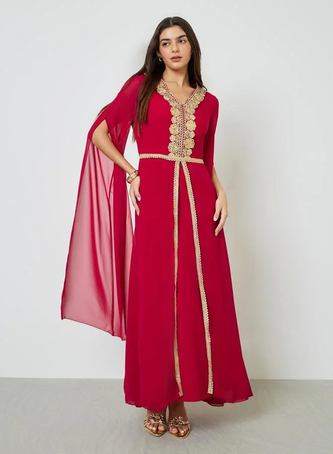 تايك تو Red Lace Patch Detail Maxi Kaftan