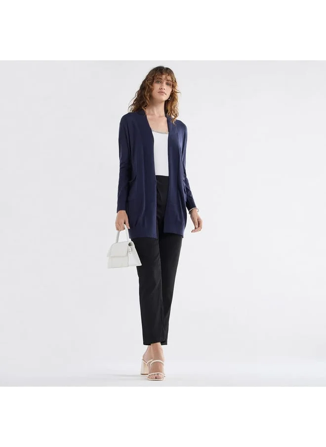 FAV Textured Open Front Cardigan with Long Sleeves