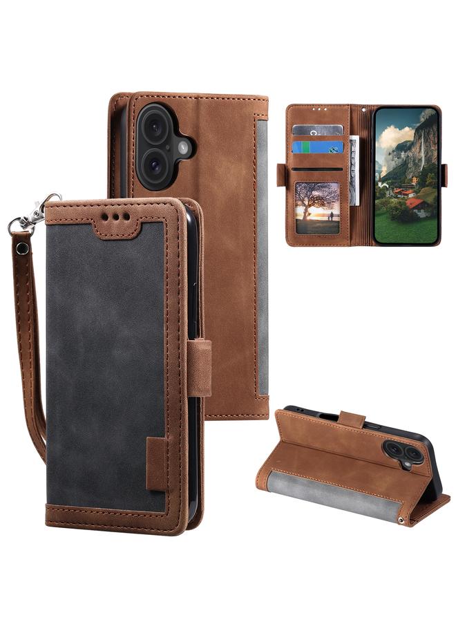 S-TOP Case For iPhone 16 Plus Retro Splicing Horizontal Flip Leather Phone Case - Image 1