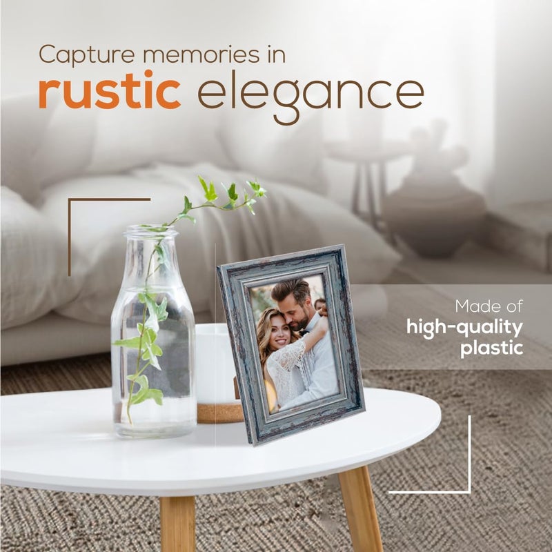 Truu Design Weathered Picture Frame  Distressed Wooden Look for Wall or Tabletop Display  Lightweight Photo Frame with Glass Cover  4"" x 6""  Gray - Image 2