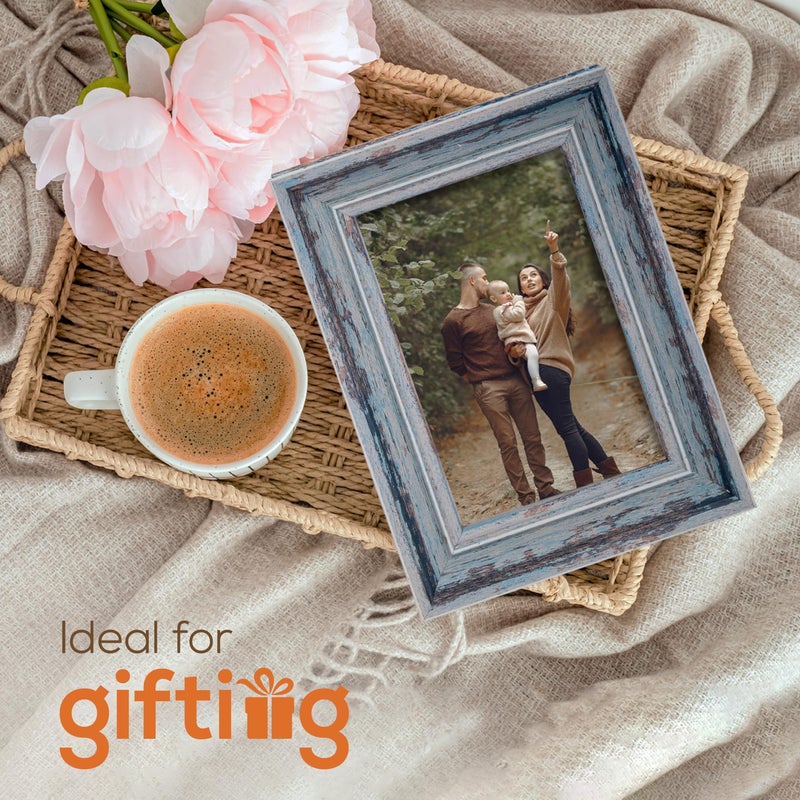 Truu Design Weathered Picture Frame  Distressed Wooden Look for Wall or Tabletop Display  Lightweight Photo Frame with Glass Cover  4"" x 6""  Gray - Image 4