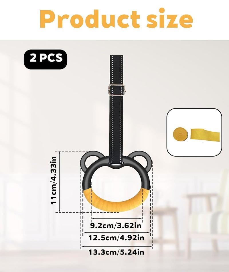 OXYGLOBE 2 Pcs Gymnastic Rings, Practical Gymnastics Equipment Yellow Calisthenics Rings Suitable Strength Training Pull-Ups Muscle-Ups Push-Ups Inverted Rows Core Workouts Mobility Drills - Image 2
